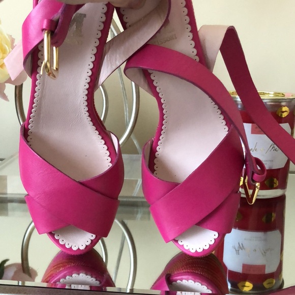 NEW M Missoni Pink Orange Leather Strappy High Heel Wedge Sandals - Picture 10 of 10